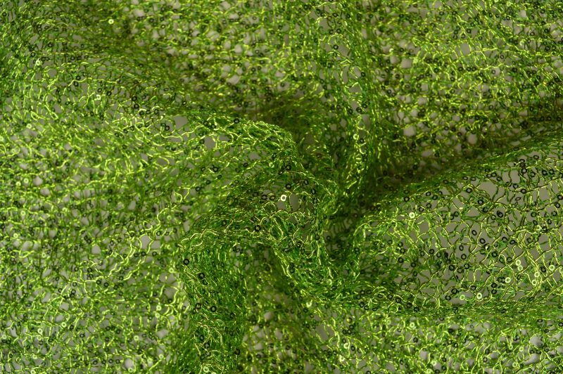 Lichtgroen opengewerkte paillettenstof met glinsterende pailletten en transparante achtergrond