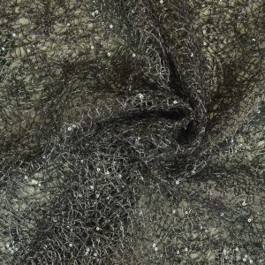 Zilver opengewerkte paillettenstof met glinsterende pailletten en transparante achtergrond