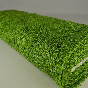 Lichtgroen opengewerkte paillettenstof op rol, glanzend en licht transparant, ideaal voor feestdecoratie en kleding