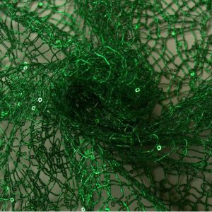 Donkergroen opengewerkte paillettenstof met glinsterende pailletten en transparante achtergrond